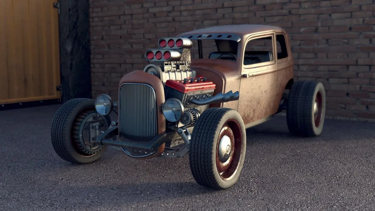 RatRod old fashioned car with hot rod engine Free 3D model