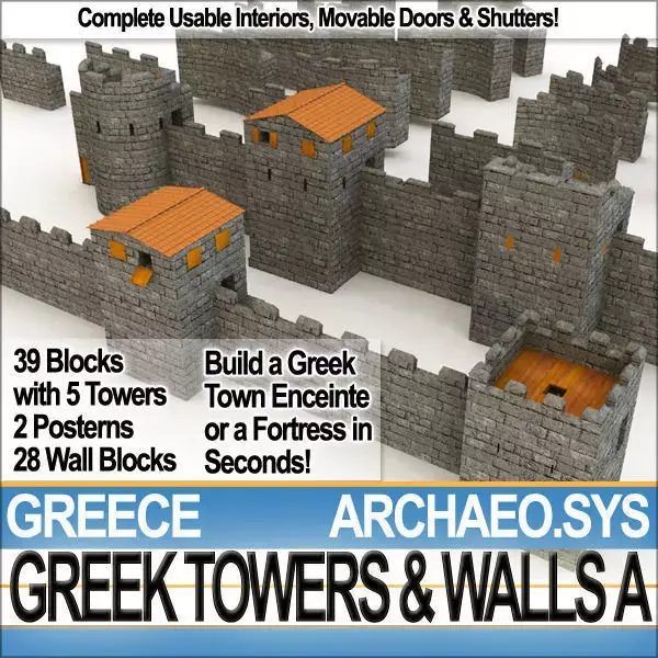 Ancient Greek City Walls Towers A 3D model