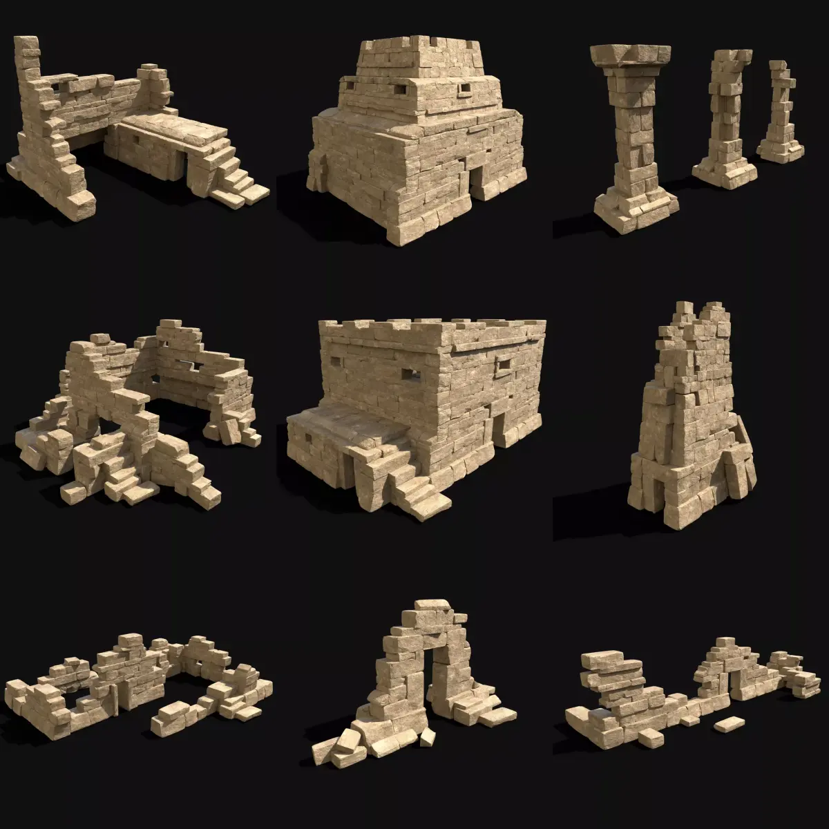  ARABIC DESERT RUINS ANCIENT PACK COLLECTION BUILDER AAA Low-poly 3D model