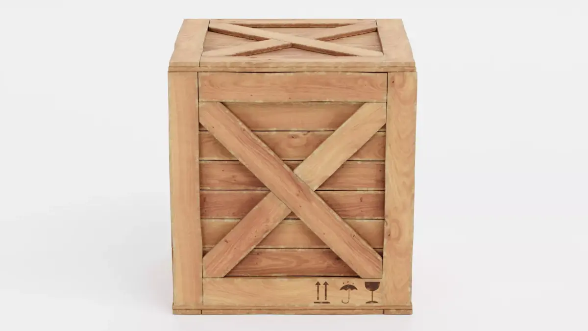 Wooden Crate V4 - Storage Box with Packaging Icons 3D model