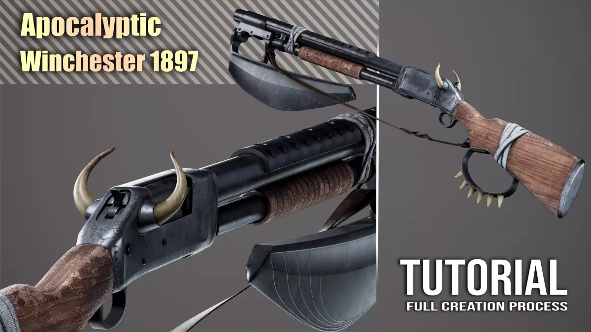 Apocalyptic Winchester 1897  3D Model plus Full Tutorial Low-poly 3D model