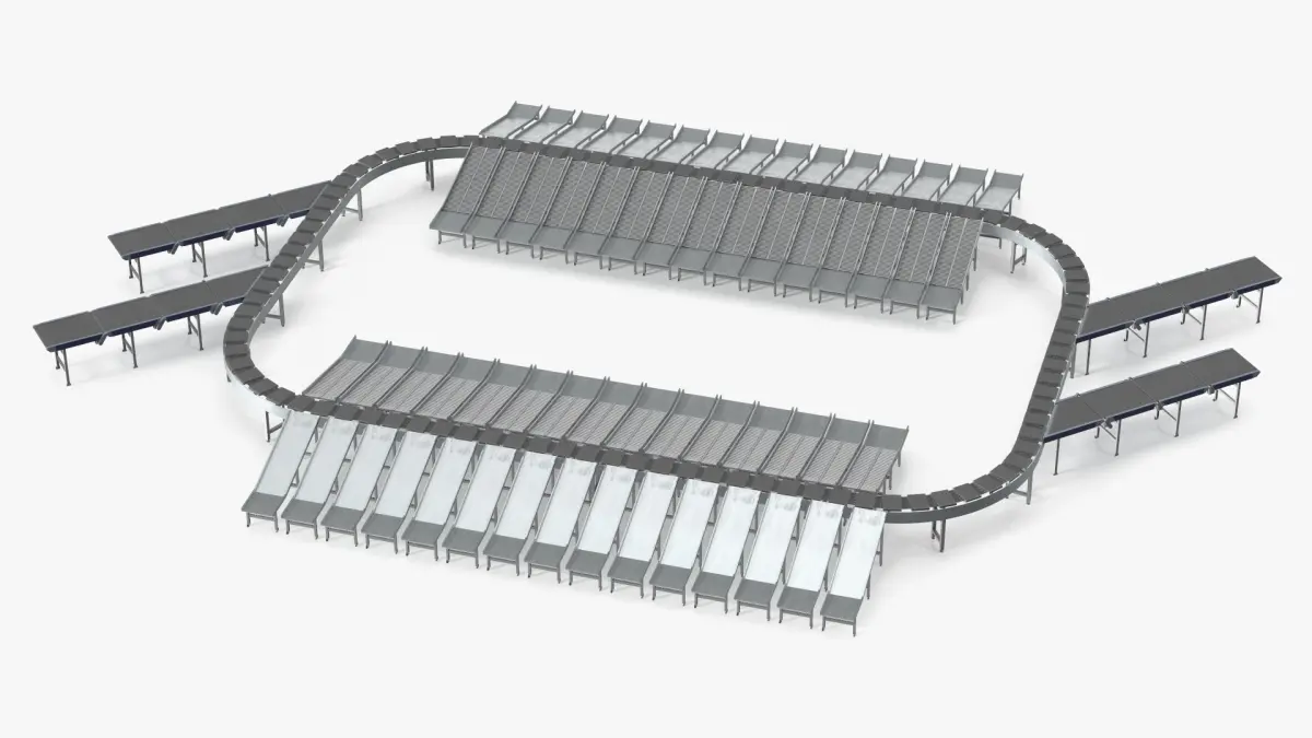 Parcel Sorting Conveyor System Curved 3D model