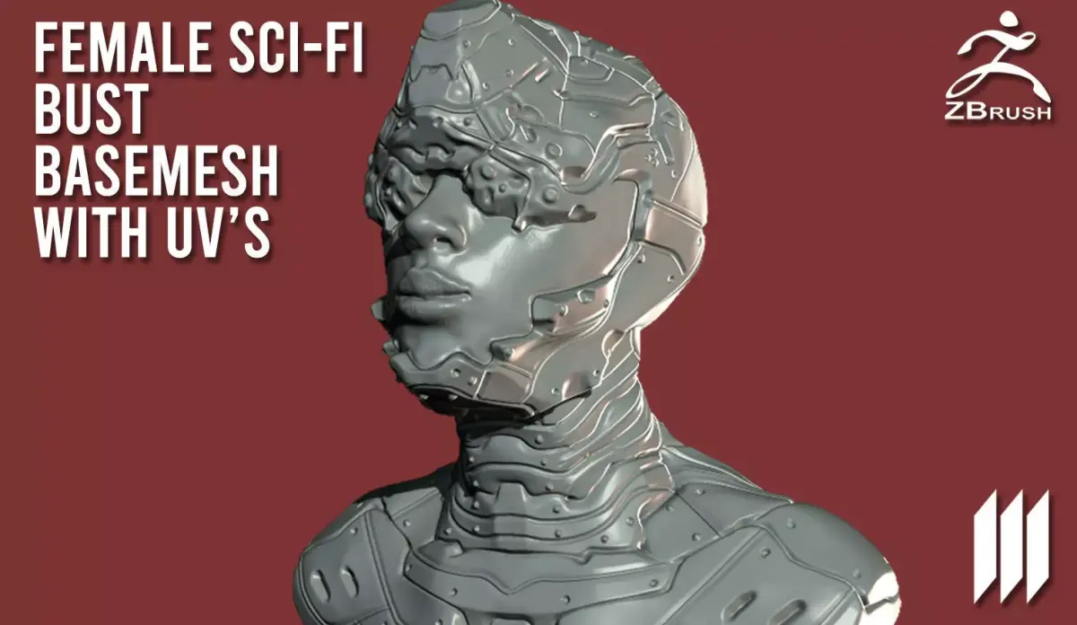 Female Sci-Fi Bust BaseMesh WIth UVs - Ztool 3D model