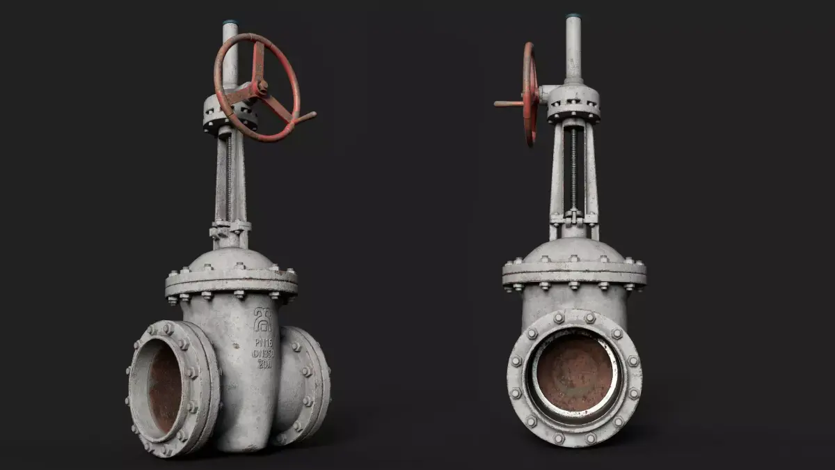 Industrial gate valve  Low-poly 3D model