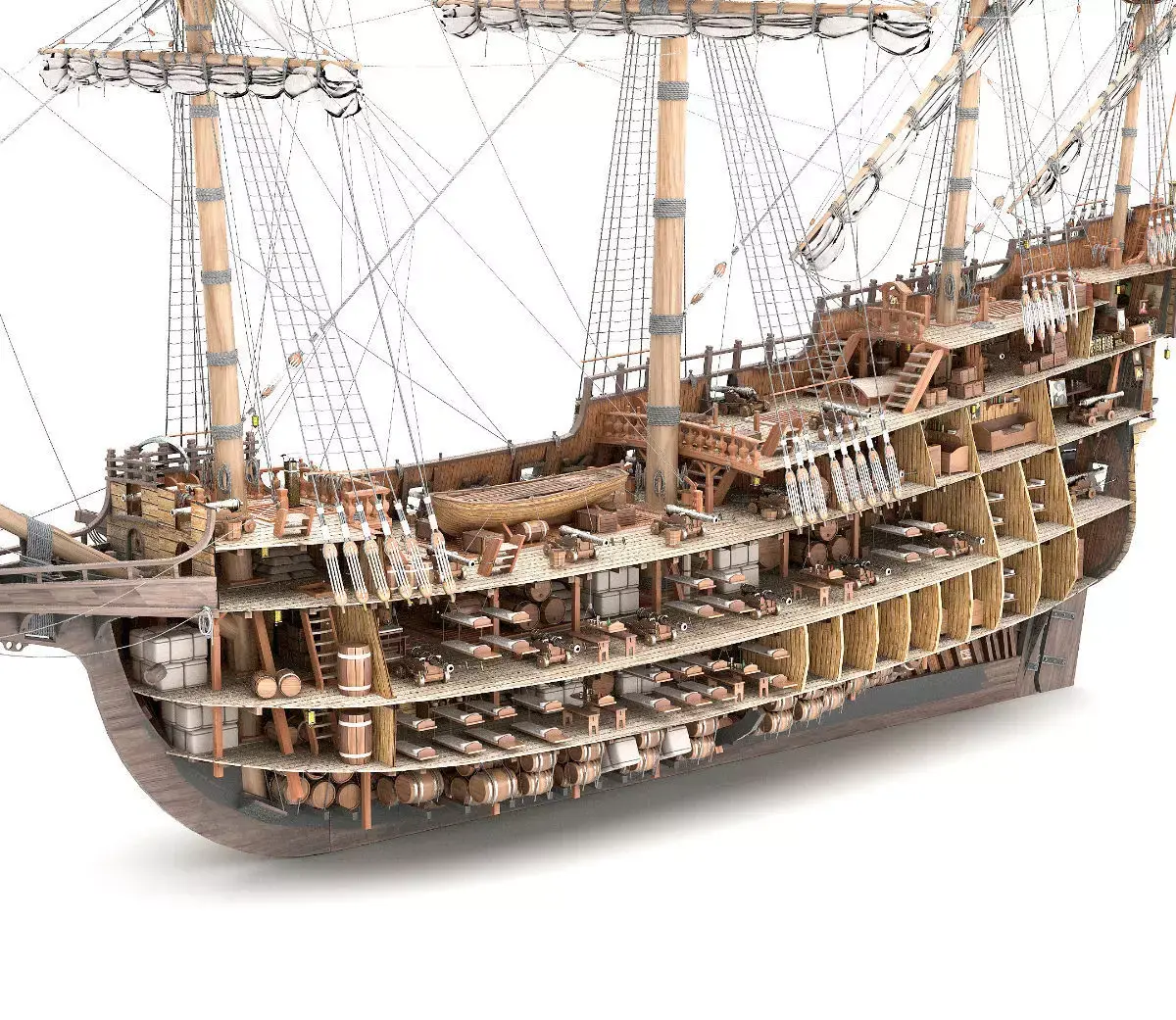 This 3D Galleon includes a fully detailed interior 01 3D model
