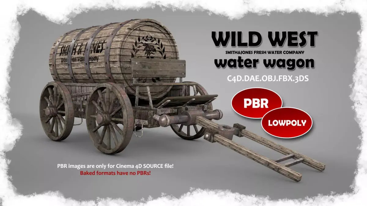 Wild West Water Wagon Low-poly 3D model