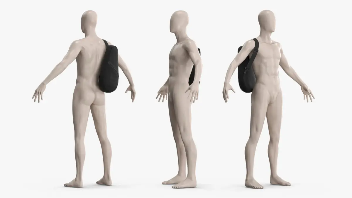 Ergonomic Padel Racket Sling Bag on Mannequin Black 3D model