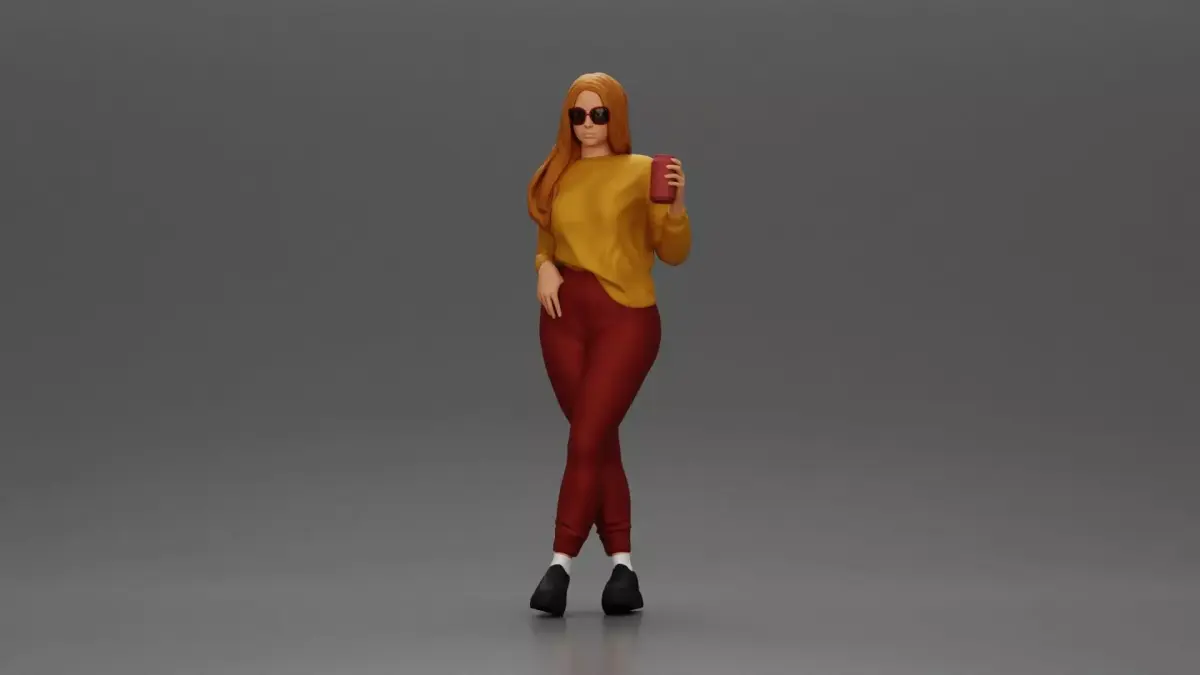 Style in Yellow and Red Holding a Drink with sunglasses 3D print model