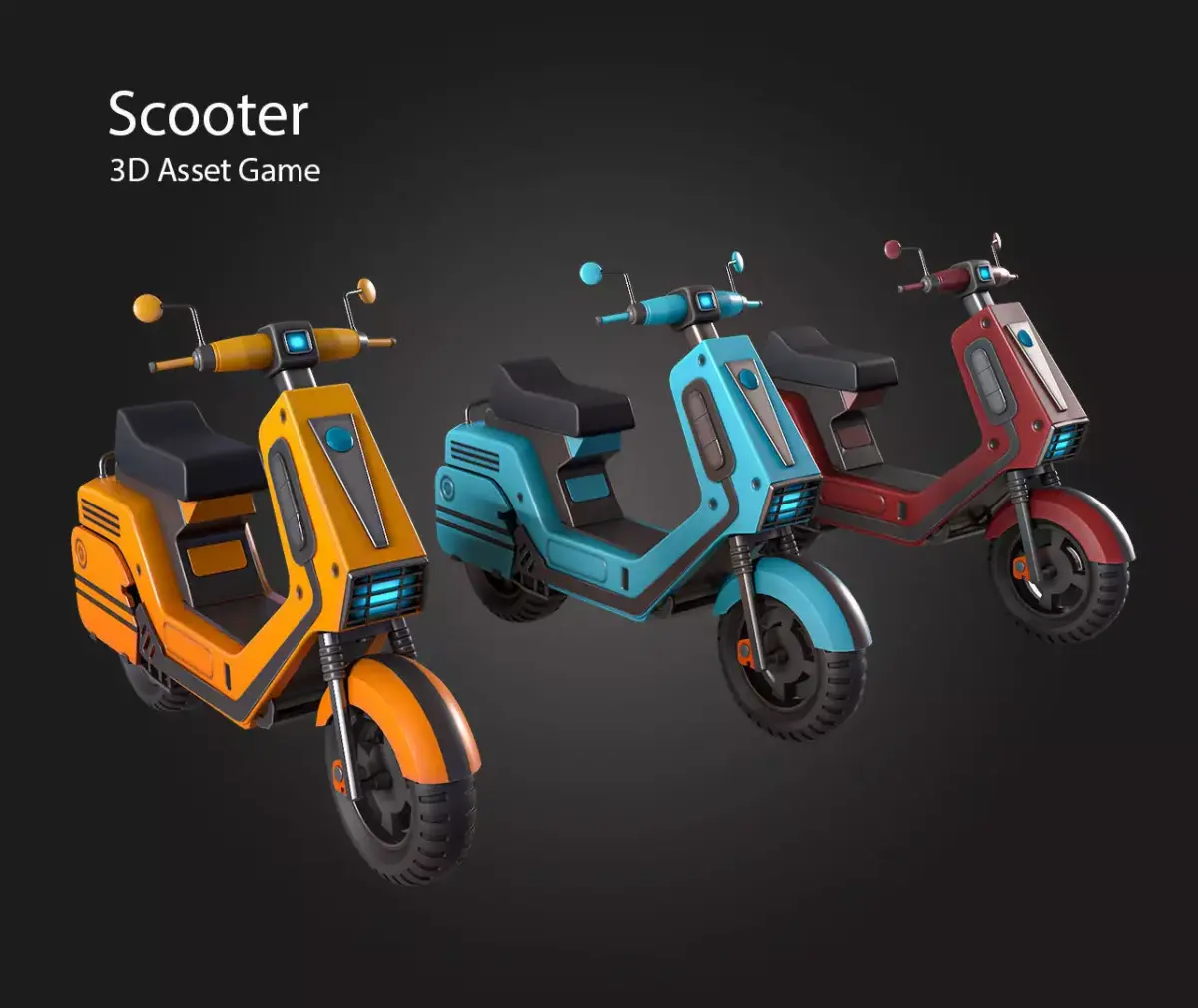 Scooter Low-poly 3D model 6