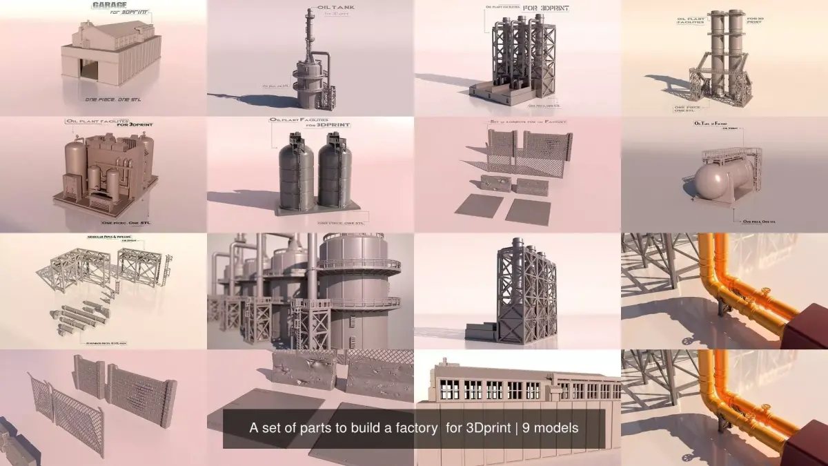 A set of parts to build a factory  for 3Dprint 3D Model Pack