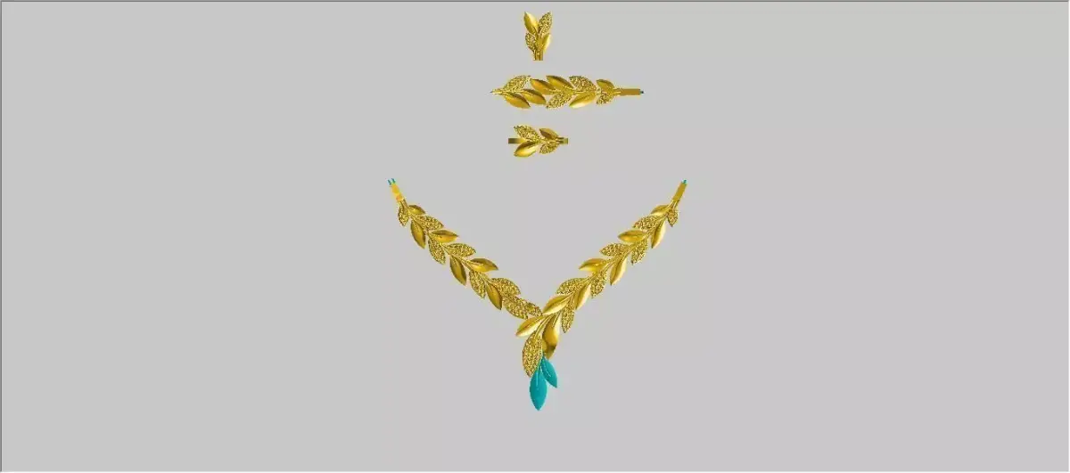 full set necklace with gold and turquoise leaves 3D model