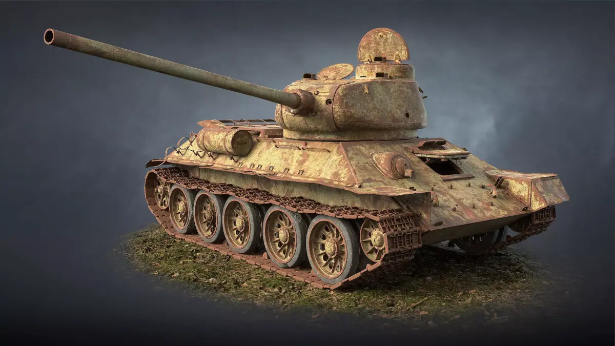 Tank T-34-85 Rusted Low-poly 3D model