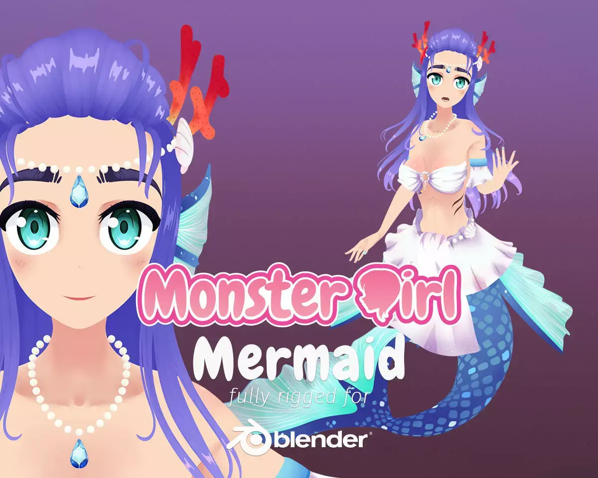 Monster Girl Mermaid Low-poly 3D model