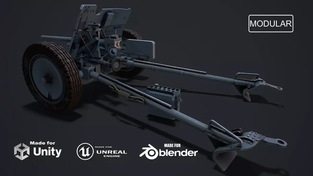 PAK 36 modular game ready 3d model Low-poly 3D model