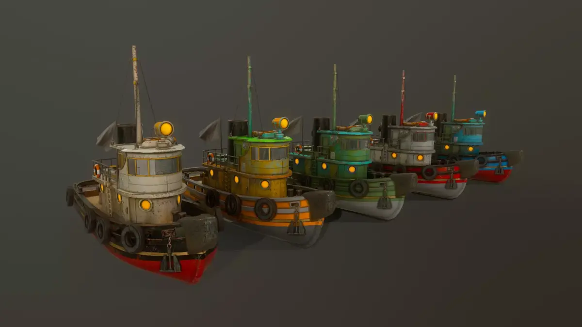 Old Tug Boat Low-poly 3D model
