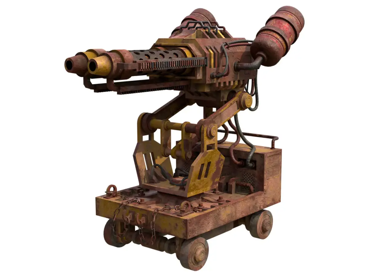Flamethrower Turret-1-Rusty-Yellow 3D model