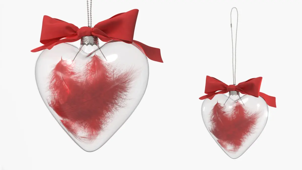 Clear Glass Remembrance Heart with Red Feather Inside 3D model