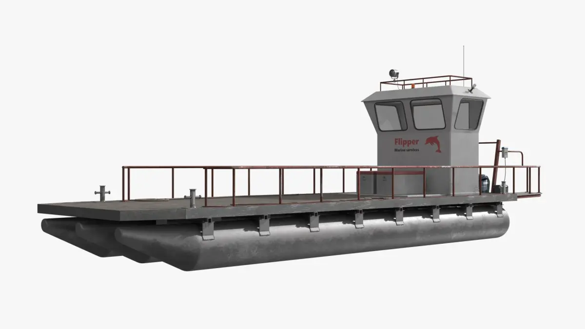 Flipper Deck Barge with Railing and Yamaha Outboard Gray 3D model