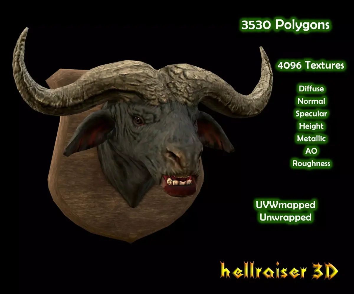 Buffalo Head - PBR - Textured Low-poly 3D model