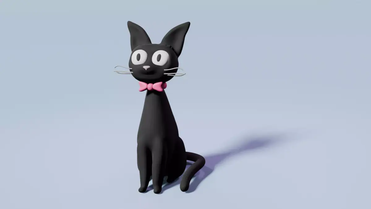 Cute stylized black cat with a pink bow-tie sculpted asset 3D model