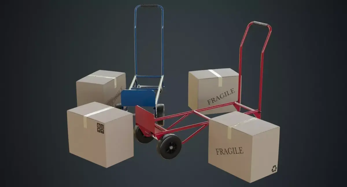 Hand Truck And Boxes 2A Low-poly 3D model