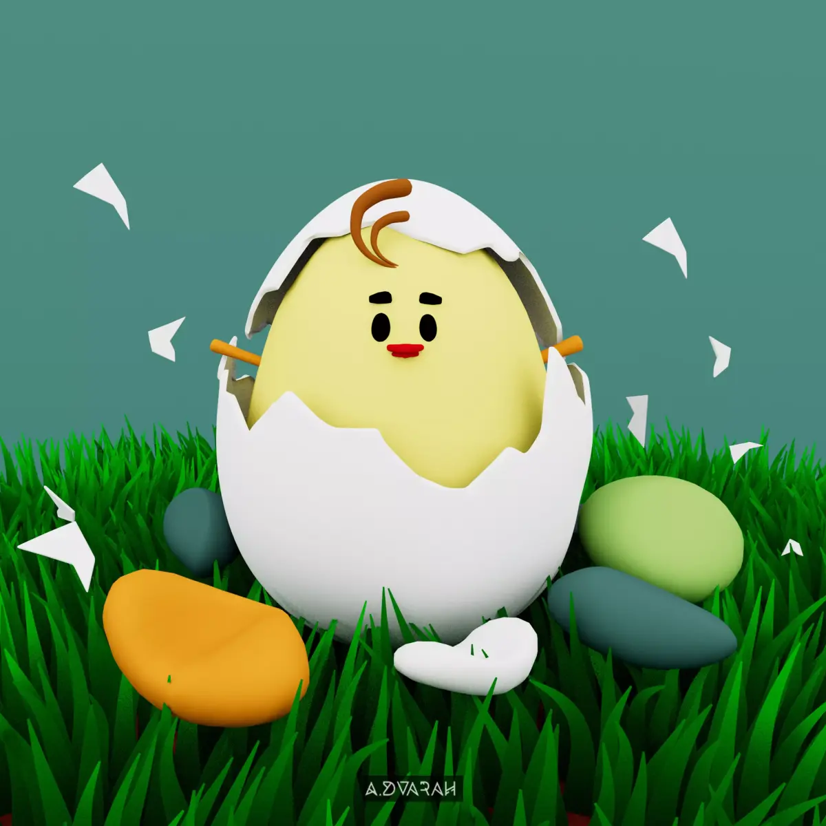 Chick Hatching and Shell 3D model or chicken 3d model Low-poly 3D model