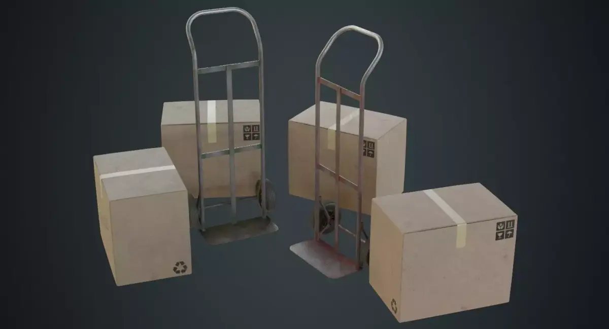 Hand Truck And Boxes 3B Low-poly 3D model
