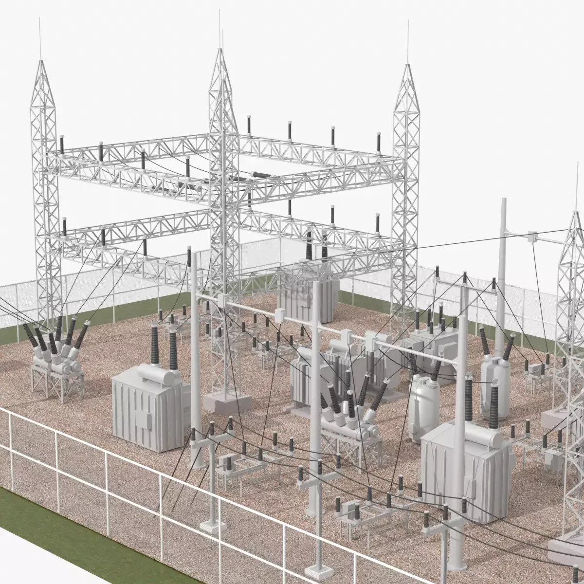 substation power station with wires and poles 3D model purchase