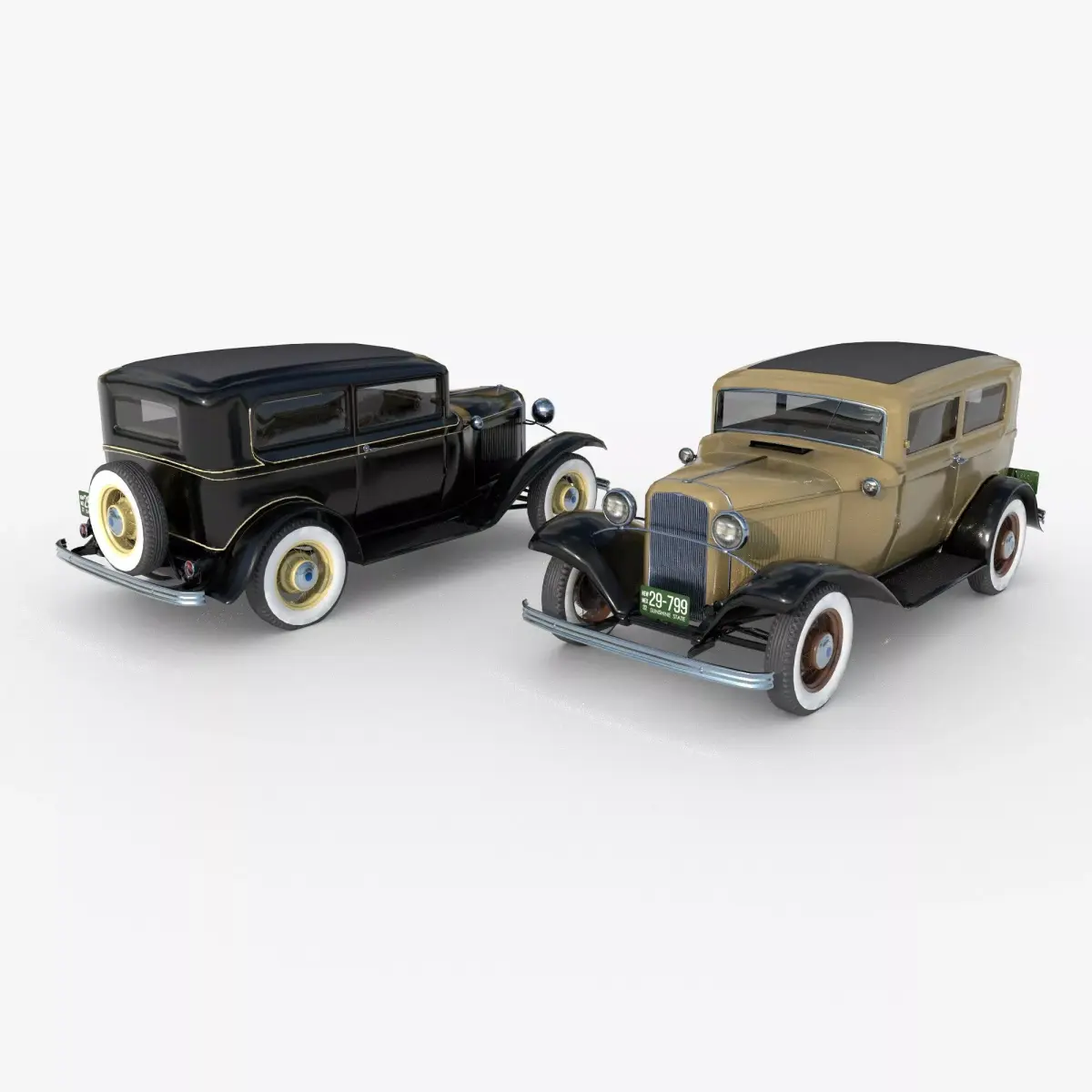 1932 Ford Model 18 2-door sedan Low-poly 3D model