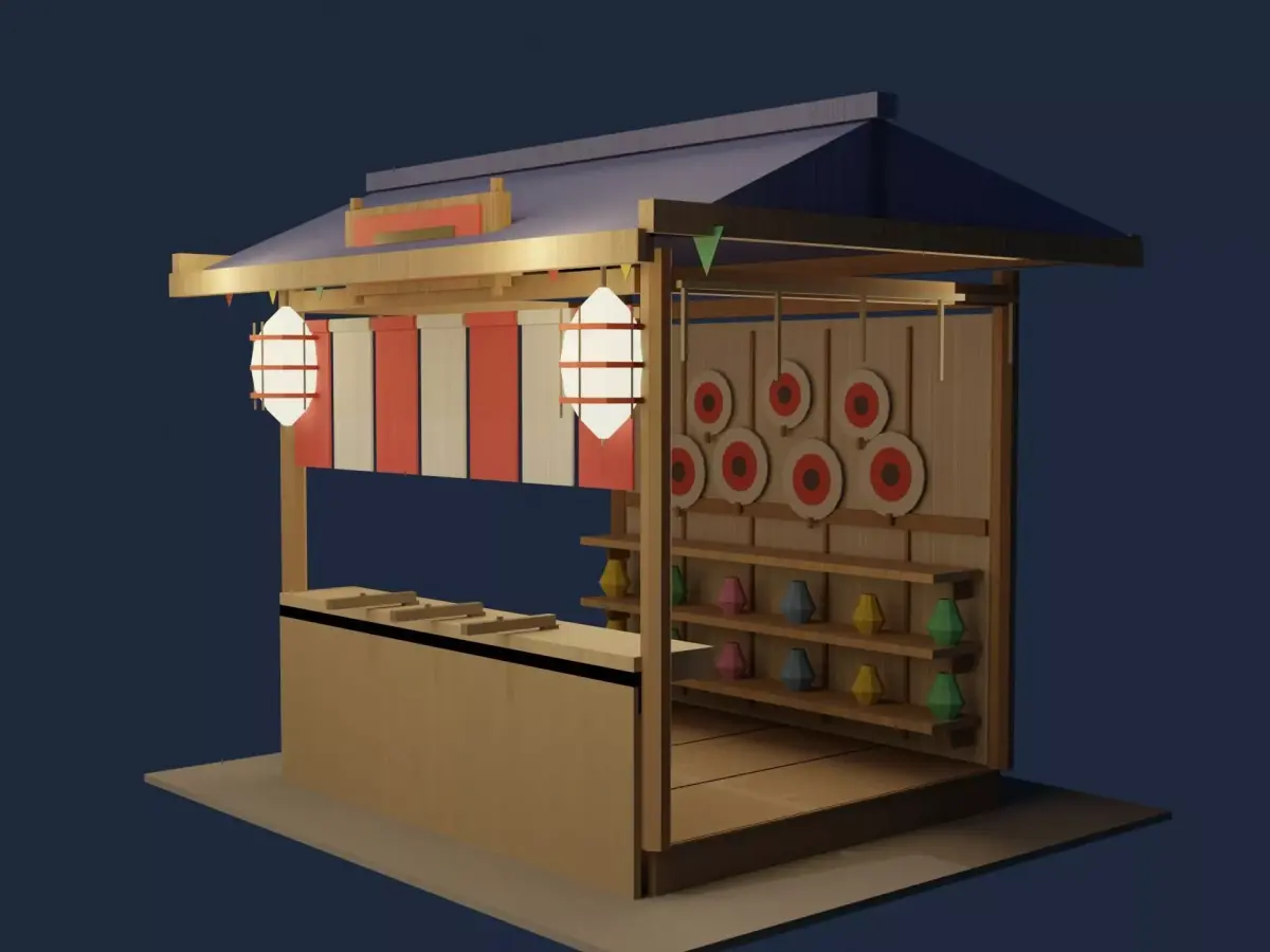 Japanese Festival Shooting Game Stall NIGHT  Low-poly 3D model