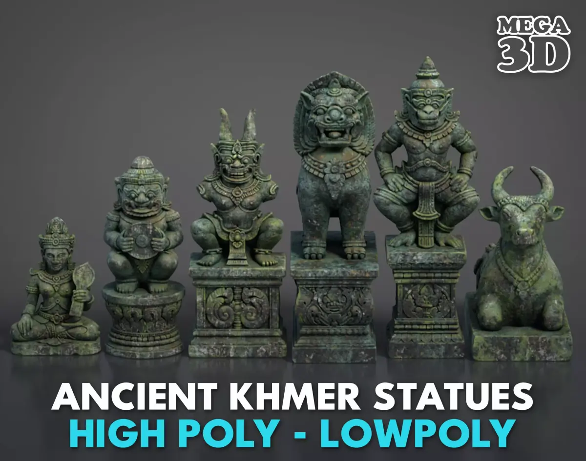 Ancient Khmer Statues Pack A-250523 3D Model Collection