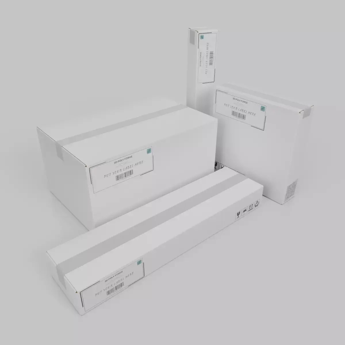 White Cardboard Box Shipping Pro Quad - Rigged and Customizable 3D Model Pack