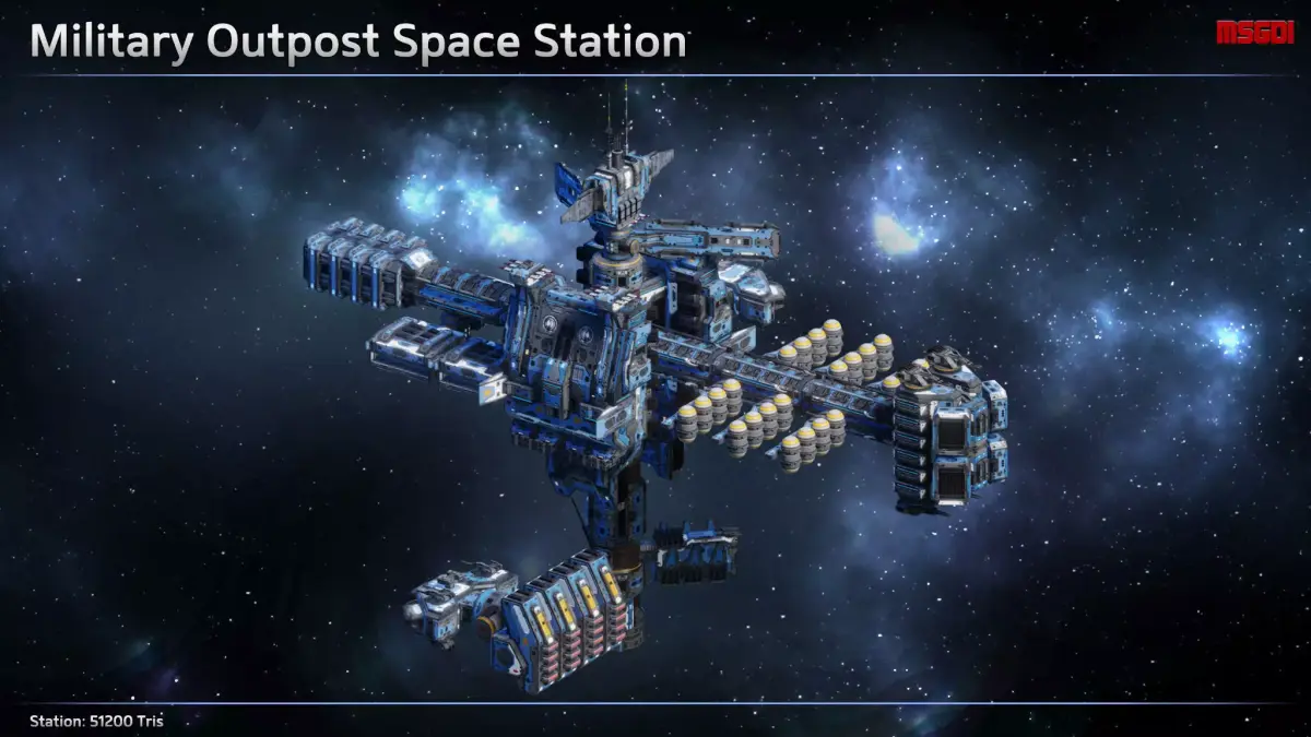 Modular Military Space Station Low-poly 3D model