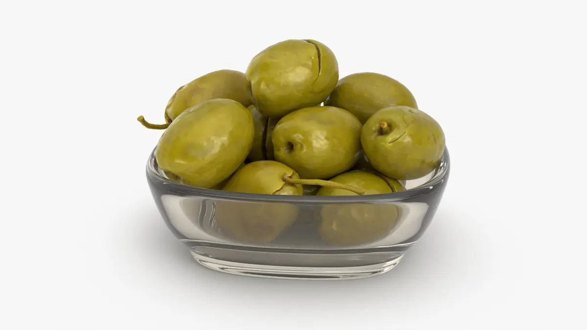 Glass Bowl of Cracked Green Olives 3D model