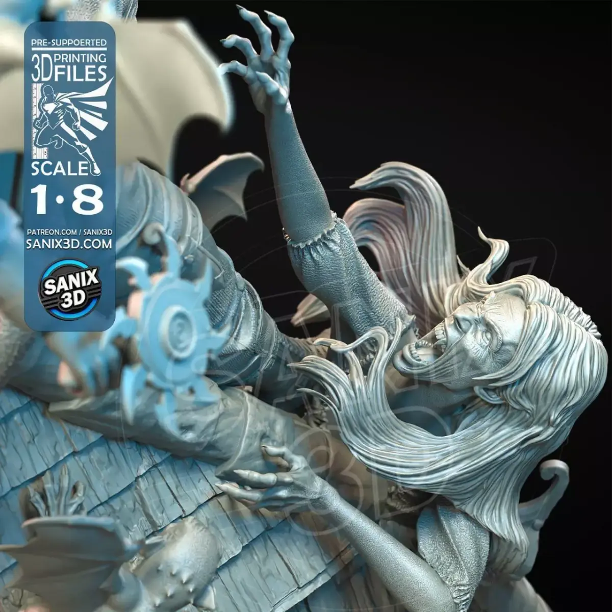 Gothic Vampire Hunter Rooftop Diorama STL Multi Part 1 8 Scale 3D print model