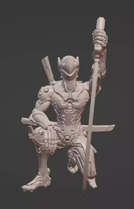 Genji warrior holding sword 3D print model