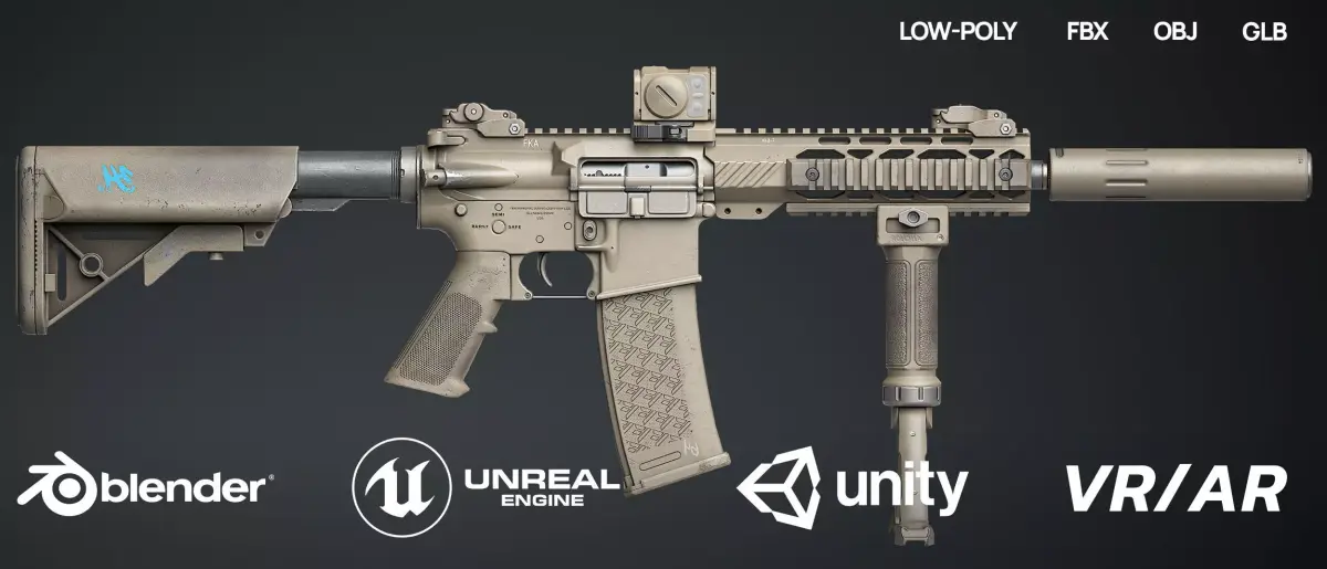 weapon - AR15 Sand - assault rifle Low-poly 3D model