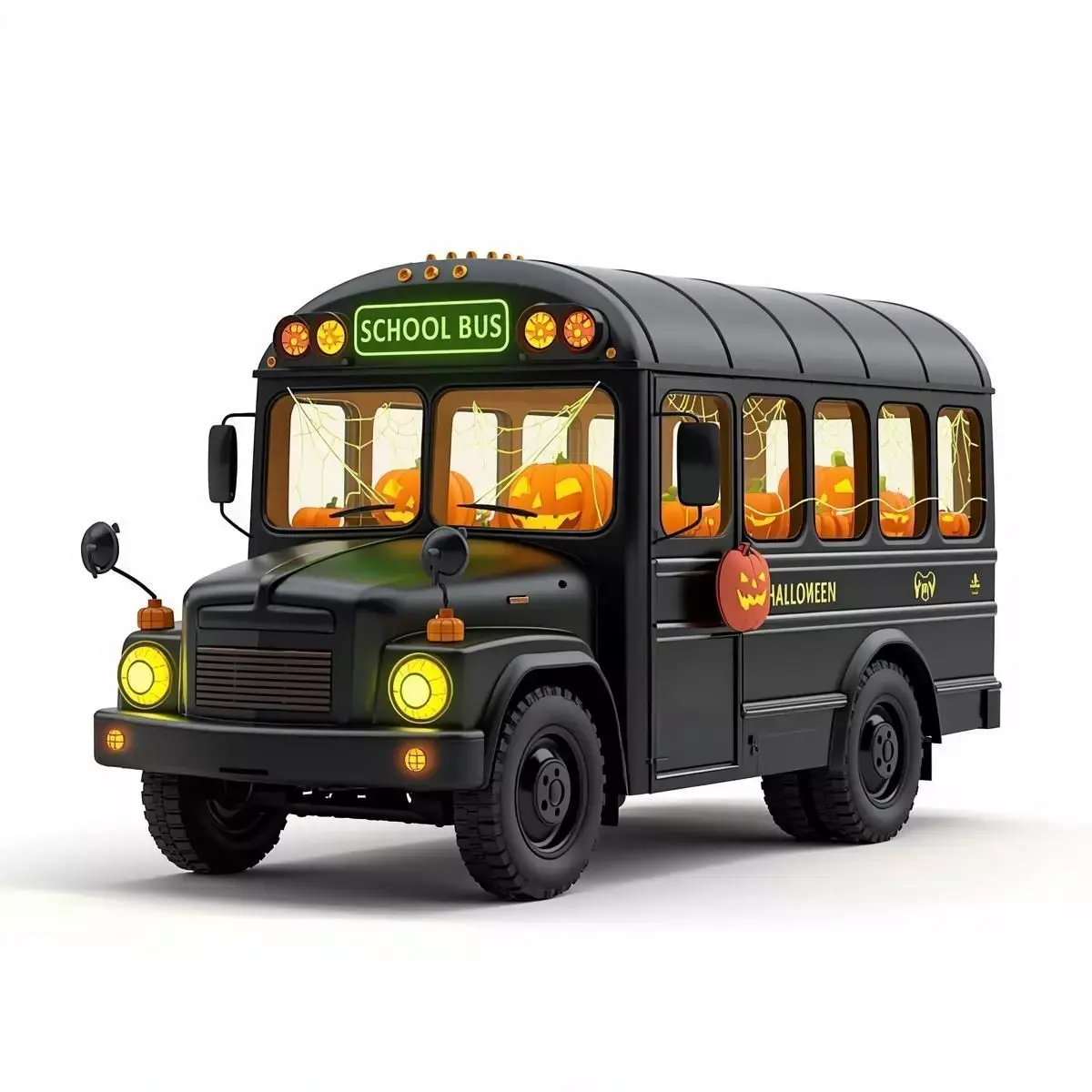 Haunted Black School Bus with Glowing Pumpkins 3D Model Low-poly 3D model
