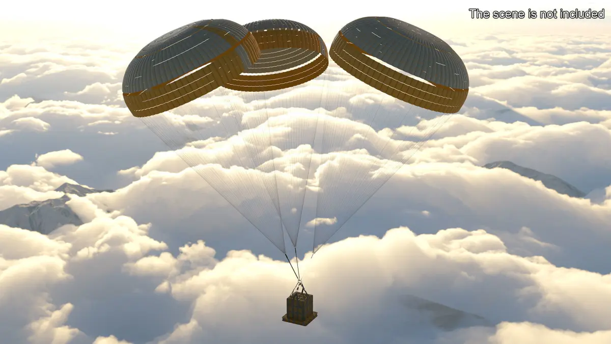Subscale Parachute Triple with Cargo Yellow 3D model