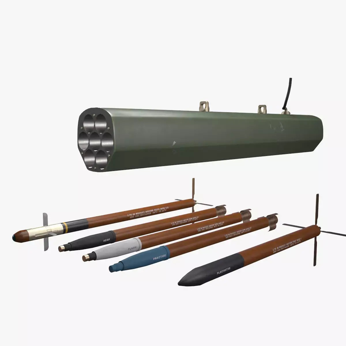 Rocket Launcher FZ220 With Missiles Low-poly 3D model