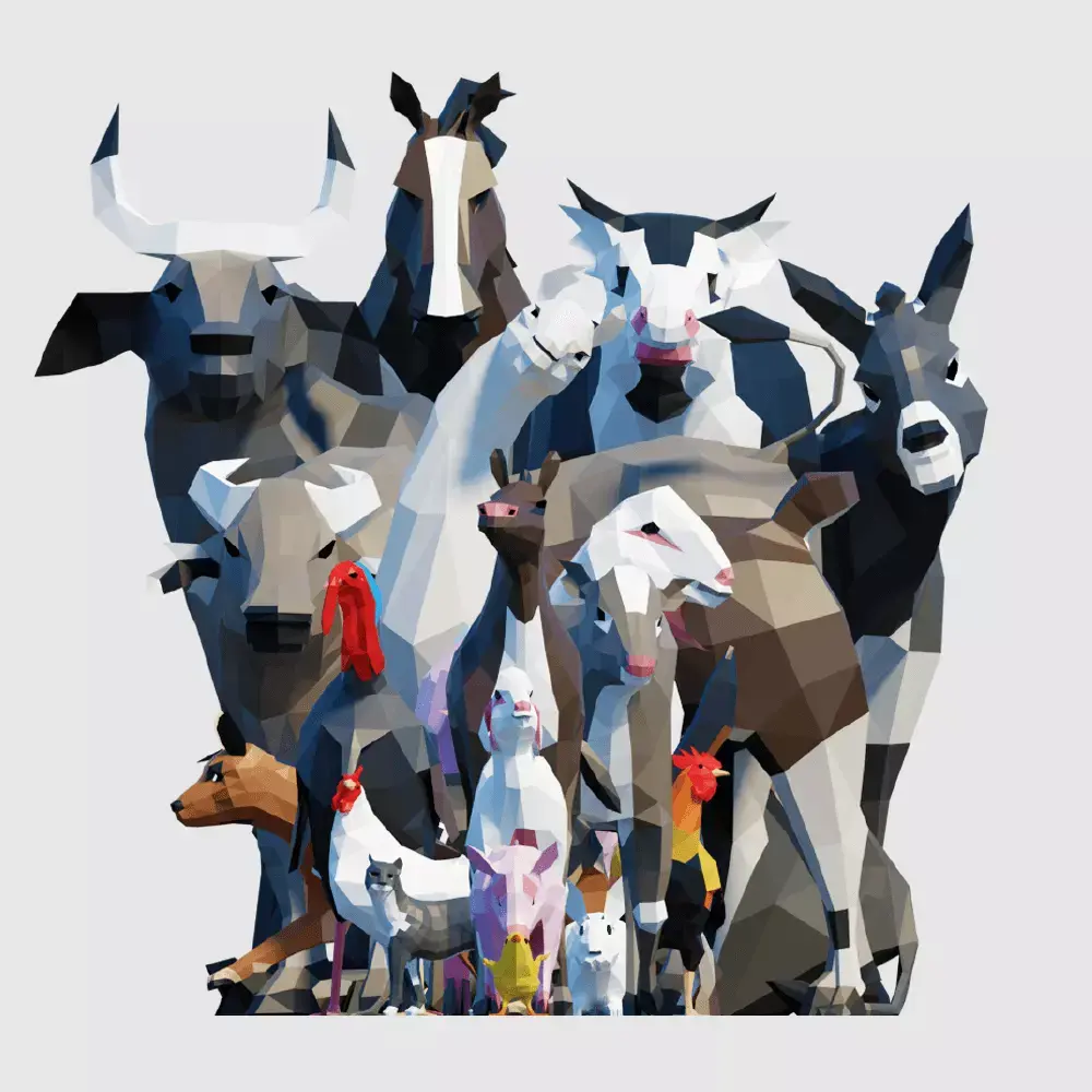 Farm Animals Pack Low-poly 3D model