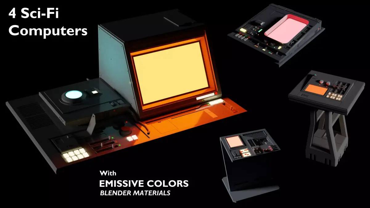 4 Sci-Fi Computers - Control Panels Pack 3D model