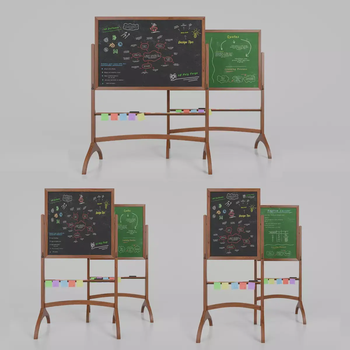 Complete Dual-Sided Chalkboards - Customizable Writing Boards 3D Model Pack
