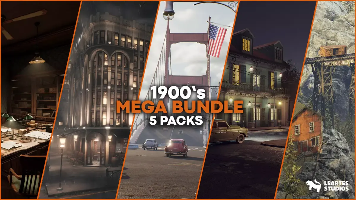 1900s Environments Mega Bundle Prop Packs 5 Environments Low-poly 3D model