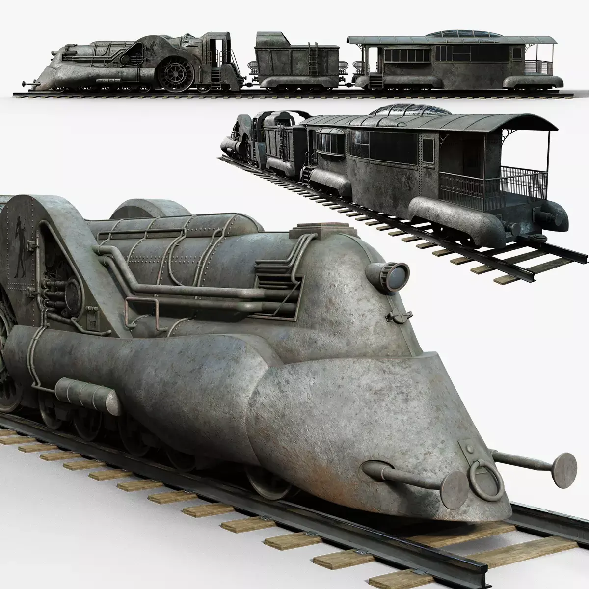 Steampunk wind-up Train model Low-poly 3D model