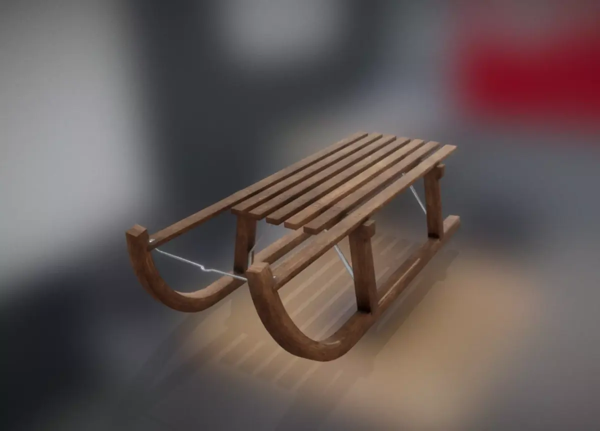 Wooden Sled Dark Brown Walnut Low Poly PBR Low-poly 3D model