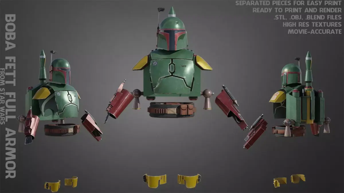 Star Wars Boba Fett Full Armor and Jetpack for Cosplay 3D Model Collection