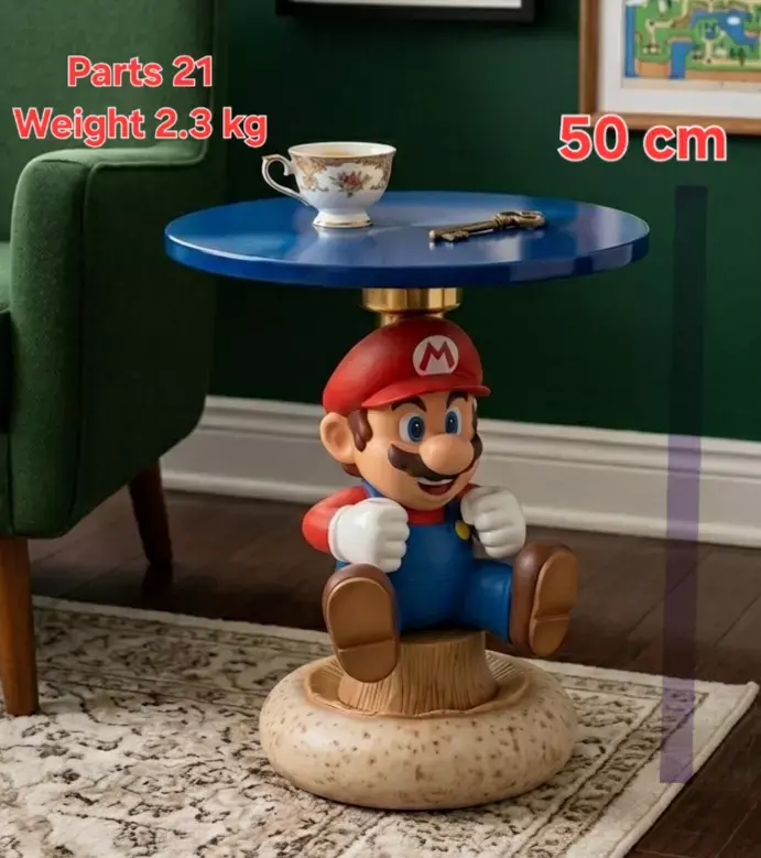 Super Mario 3D Printable Table 50cm Multipart  Nintendo Decor 3D print model
