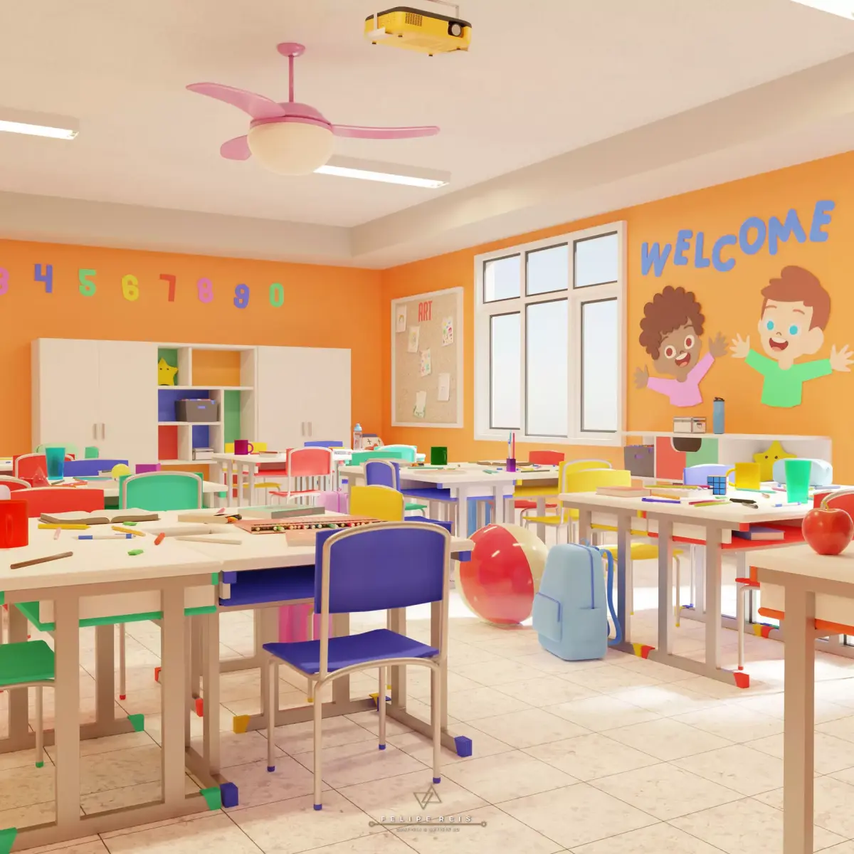 CHIDRENS CLASSROOM LOW POLY SCENE Low-poly 3D model