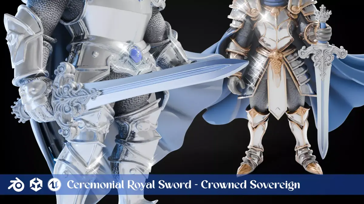 Stylized Sword - Ceremonial Royal Crowned - Game Ready 3D model